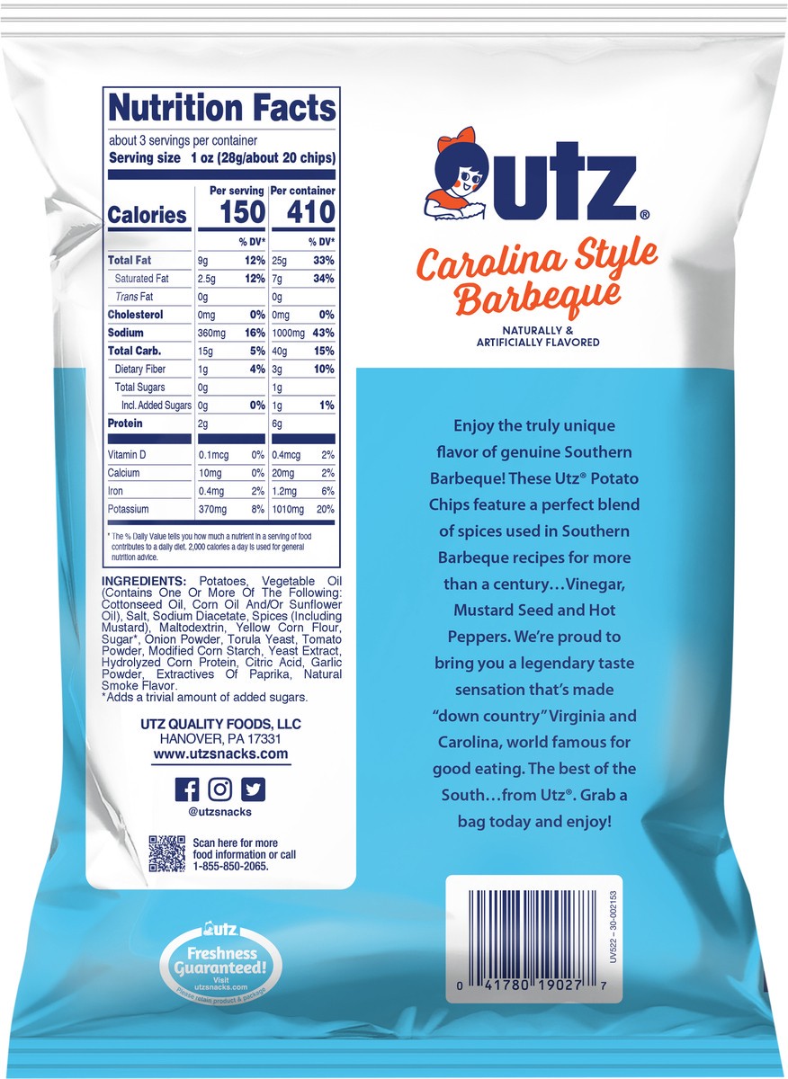 slide 2 of 7, Utz 2.75 oz Utz Carolina Style Barbeque Potato Chips, 2.75 oz