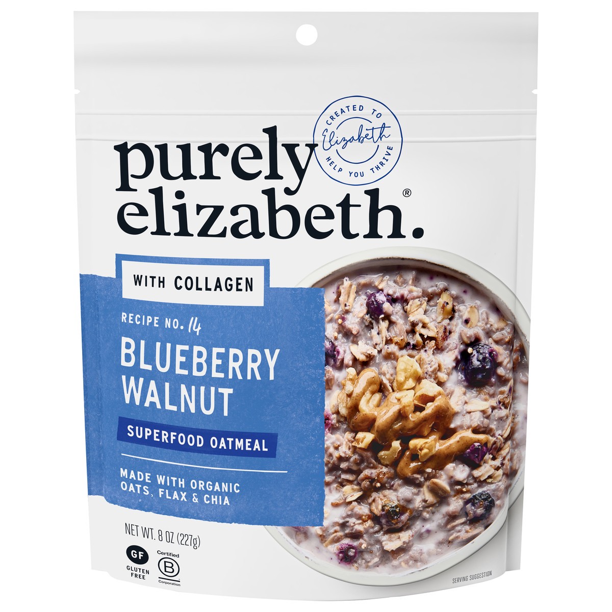 slide 1 of 9, Purely Elizabeth Blueberry Walnut Collagen Protein Oats 8 oz, 8 oz