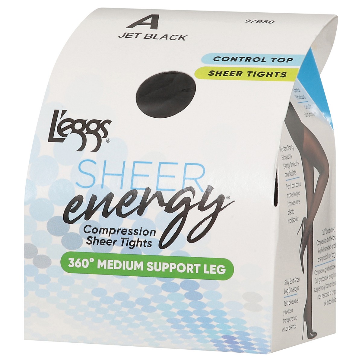 slide 9 of 11, L'eggs Sheer Energy Jet Black 360 Degrees Medium Support Leg Compression Sheer Tights A 1 ea, 1 ct