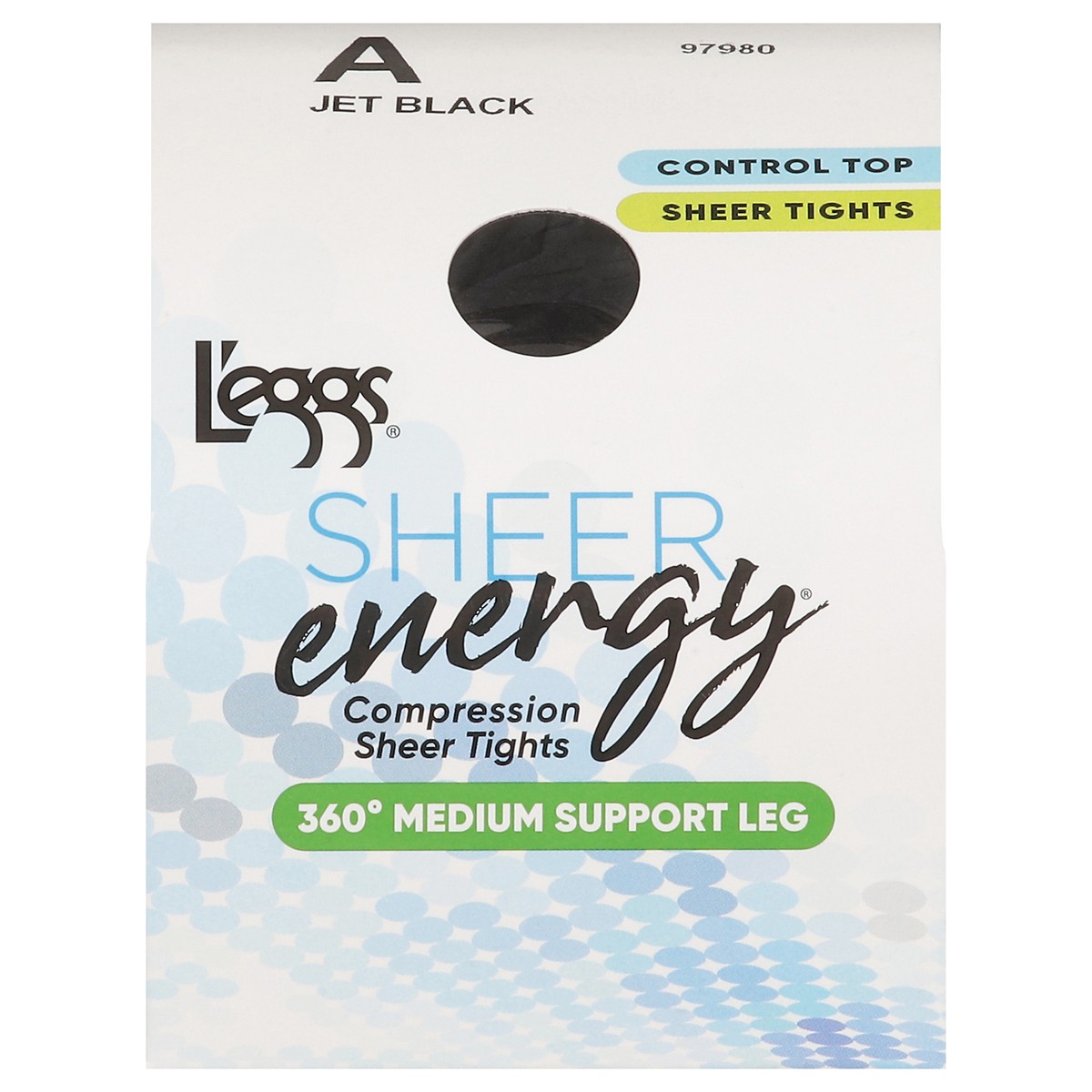 slide 1 of 11, L'eggs Sheer Energy Jet Black 360 Degrees Medium Support Leg Compression Sheer Tights A 1 ea, 1 ct