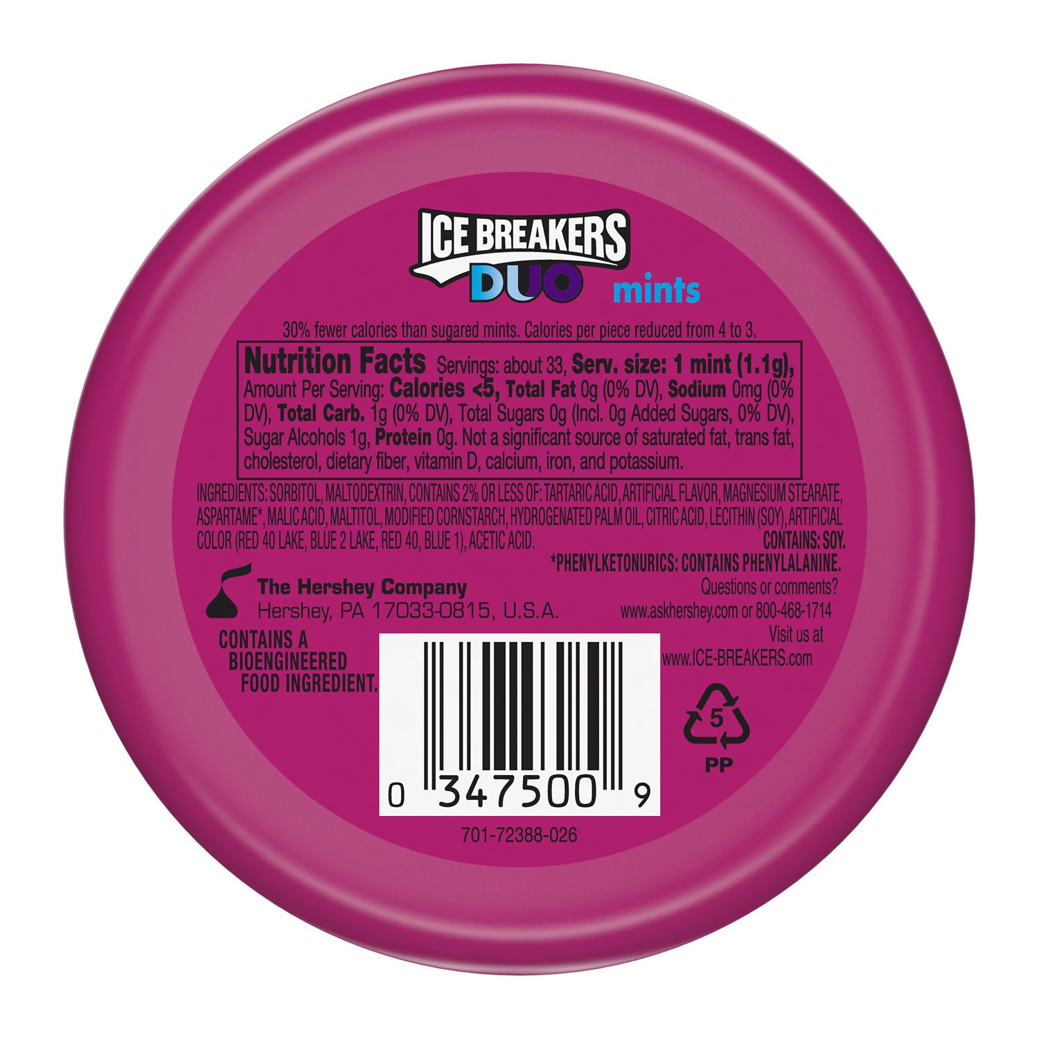 slide 6 of 6, ICE BREAKERS DUO Grape Flavored Breath Mints, Mint Candy, 1.3 oz, Tin, 1.3 oz