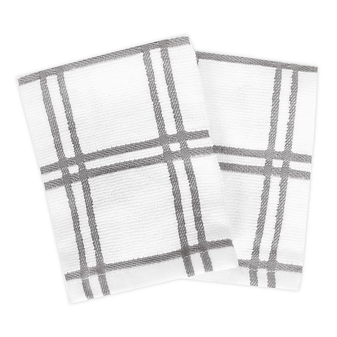 slide 1 of 3, KitchenSmart Colors Plaid Dish Cloths - Grey, 2 ct