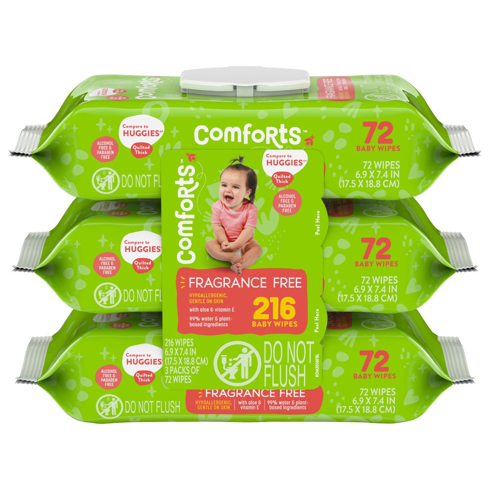 slide 1 of 6, Comforts Fragrance Free Baby Wipes, 3 pk; 72 ct