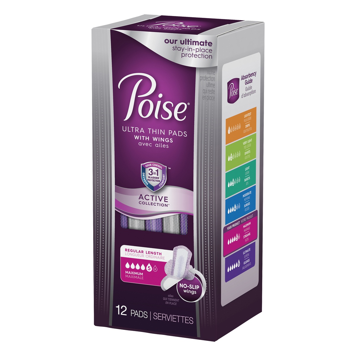 Poise Active Collection Incontinence Pads with Wings, Maximum