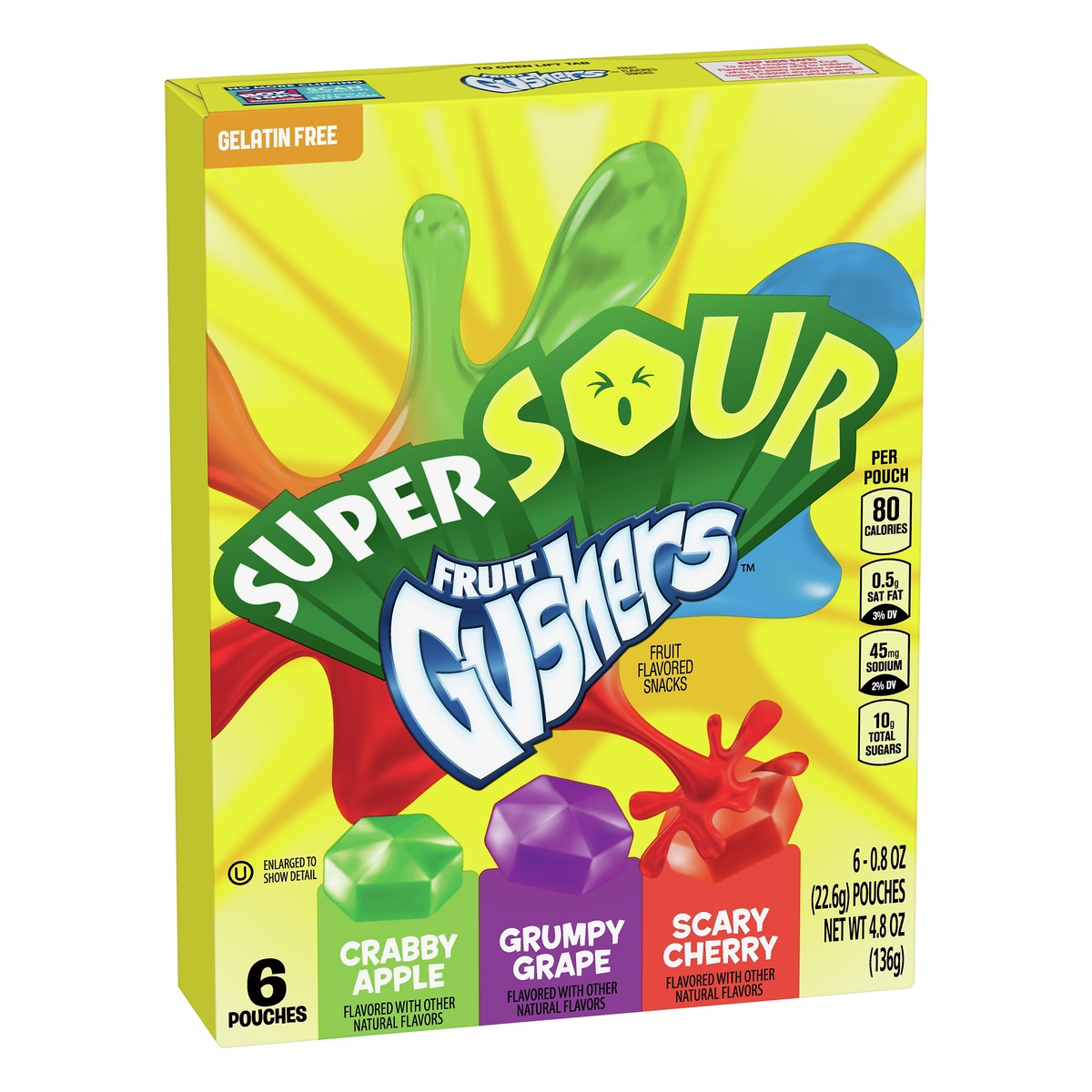 slide 2 of 10, Fruit Gushers - Super Sour Crabby Apple, Grumpy Grape, & Scary Cherry, 6 ct; 4.8 oz
