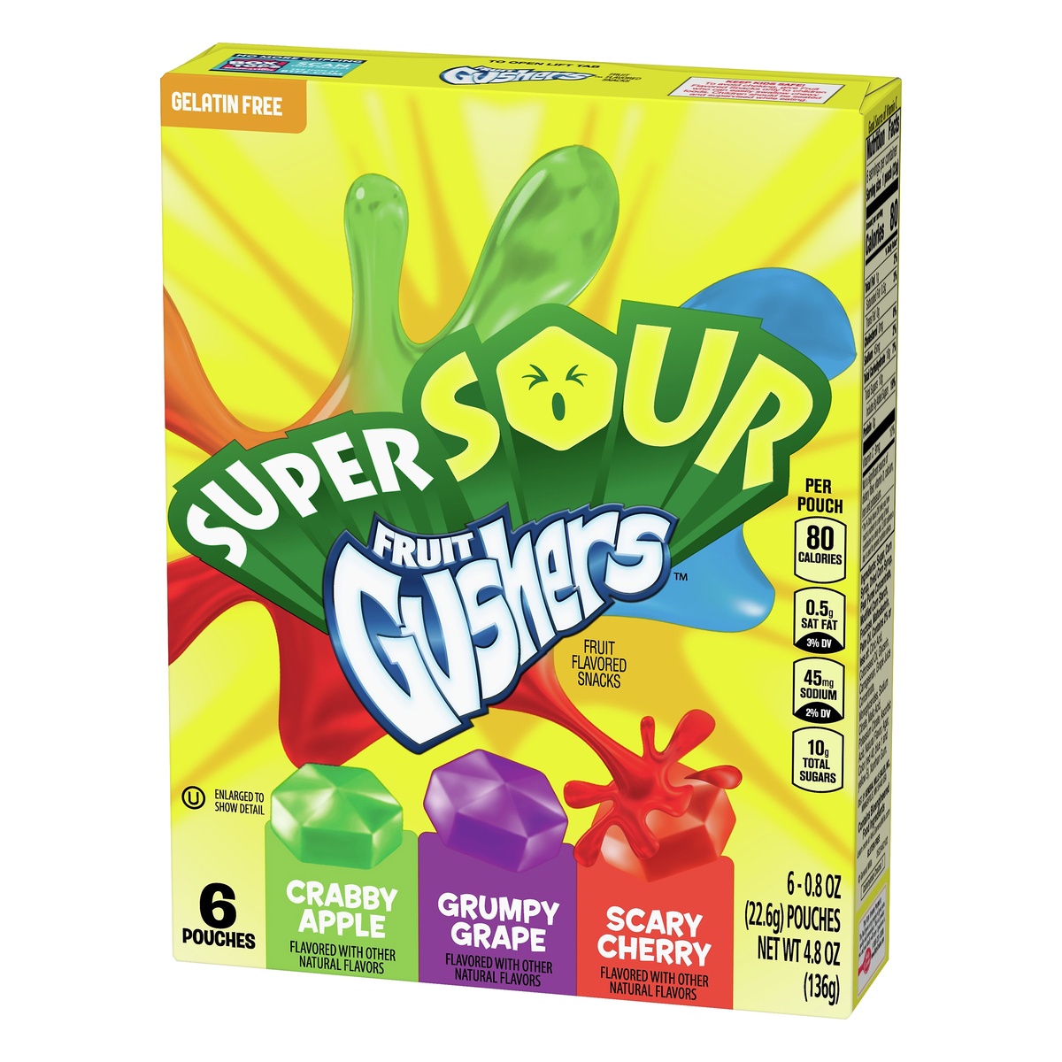 slide 3 of 10, Fruit Gushers - Super Sour Crabby Apple, Grumpy Grape, & Scary Cherry, 6 ct; 4.8 oz