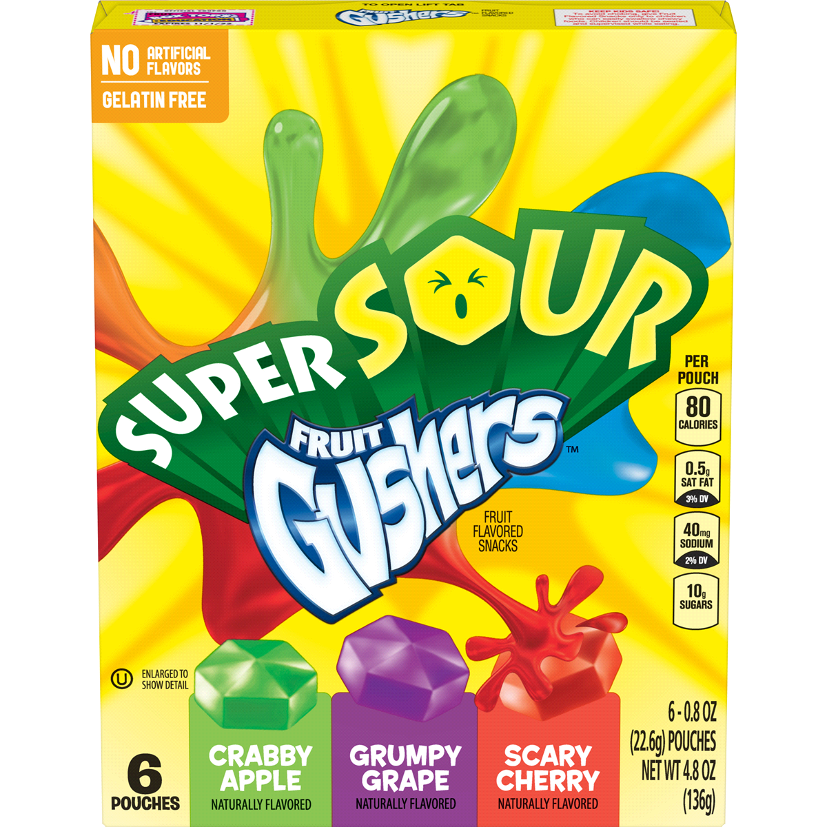 slide 1 of 10, Fruit Gushers - Super Sour Crabby Apple, Grumpy Grape, & Scary Cherry, 6 ct; 4.8 oz