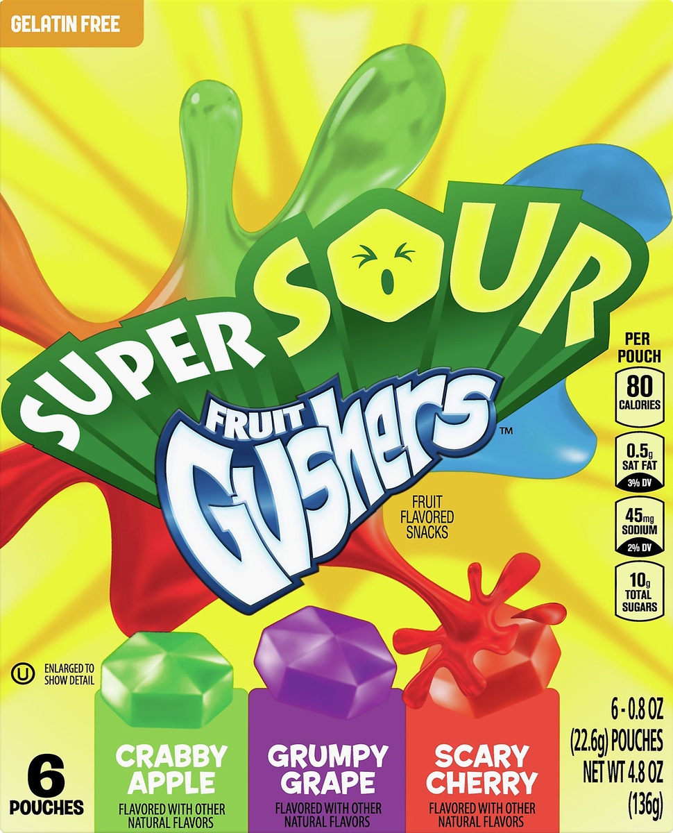 slide 9 of 10, Fruit Gushers - Super Sour Crabby Apple, Grumpy Grape, & Scary Cherry, 6 ct; 4.8 oz
