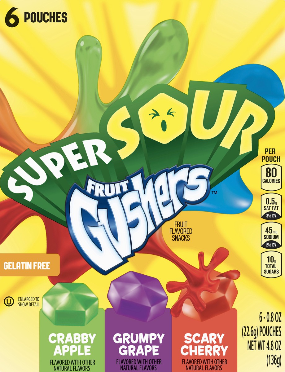 slide 1 of 9, Fruit Gushers Gushes Super Sour, 6 ct; 4.8 oz