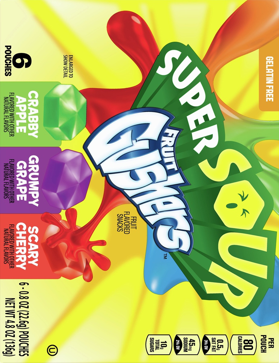 slide 10 of 10, Fruit Gushers - Super Sour Crabby Apple, Grumpy Grape, & Scary Cherry, 6 ct; 4.8 oz