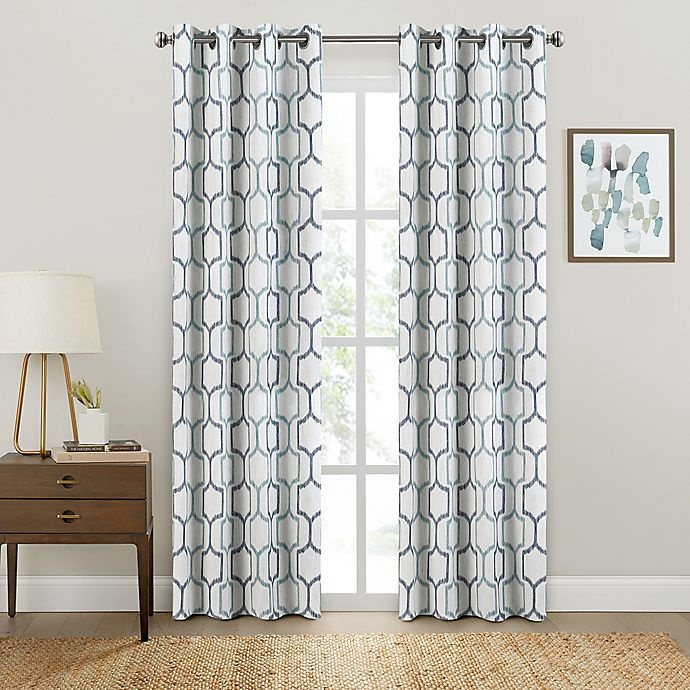 slide 1 of 4, Brookstone Salano Geo Blackout Window Curtain Panel - Spa, 63 in