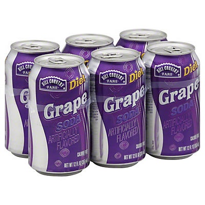 slide 1 of 1, Hill Country Fare Diet Grape Soda Cans, 6 ct; 12 oz