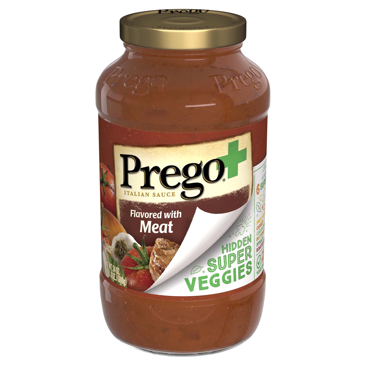 slide 1 of 1, Prego Plus Super Hideen Veggies Meat Flavored Sauce, 24 oz