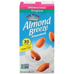 Blue Diamond Almond Breeze Shelf-Stable Unsweetened Original Almondmilk, 64 oz