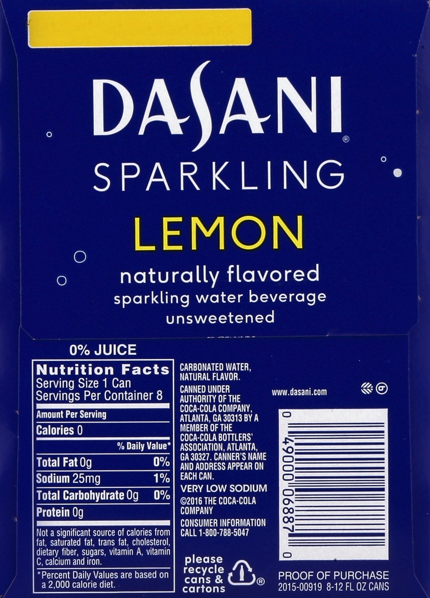 slide 2 of 6, Dasani Lemon Sparkling Water Beverage 8– - 8 ct; 12 fl oz, 8 ct; 12 fl oz