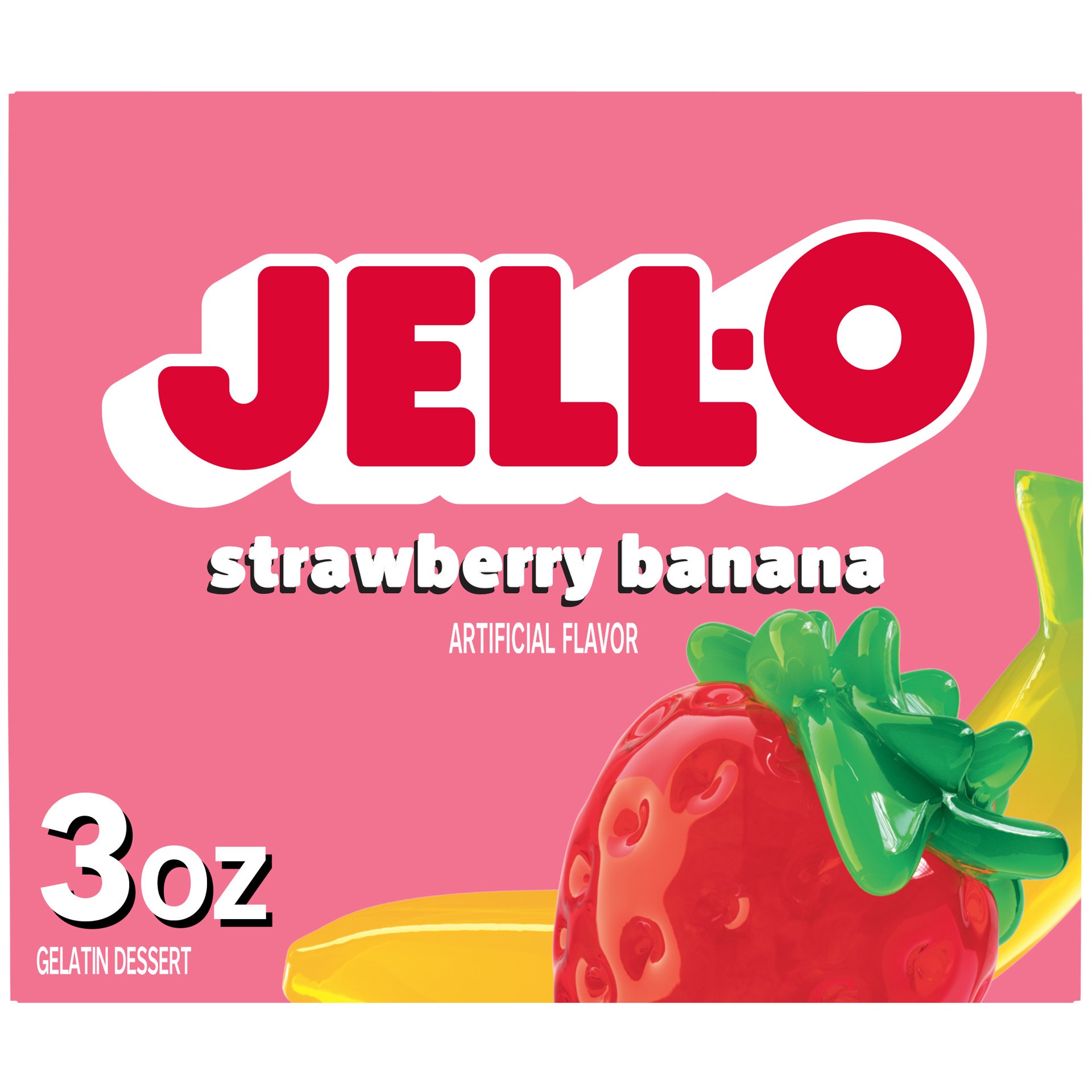 slide 1 of 9, Jell-O Strawberry Banana Artificially Flavored Gelatin Dessert Mix, 3 oz Box, 3 oz