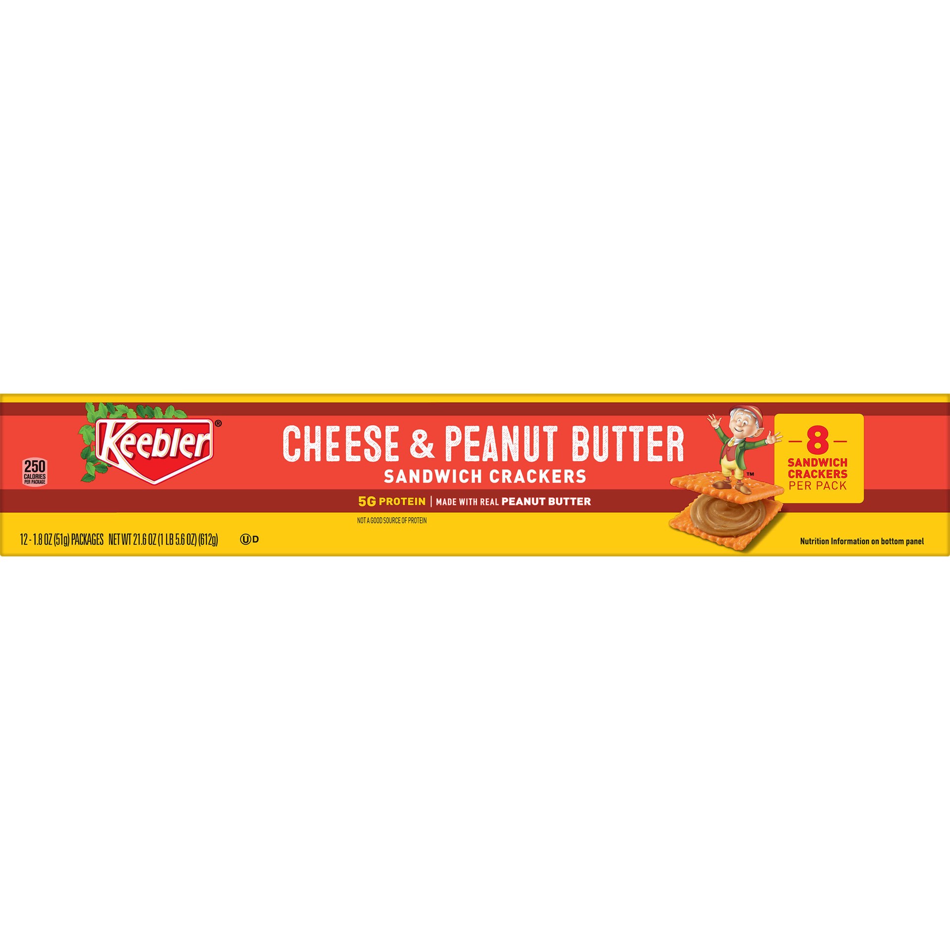 slide 2 of 5, Keebler Sandwich Crackers, Cheese and Peanut Butter, 21.6 oz, 12 Count, 21.6 oz