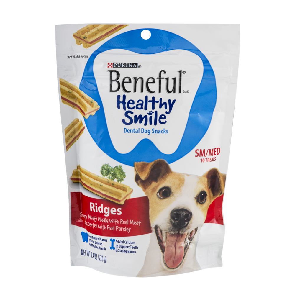 slide 1 of 3, Beneful Purina Healthy Smile Dog Treats Dental Adult Small/Medium Ridges Pouch, 7.4 oz