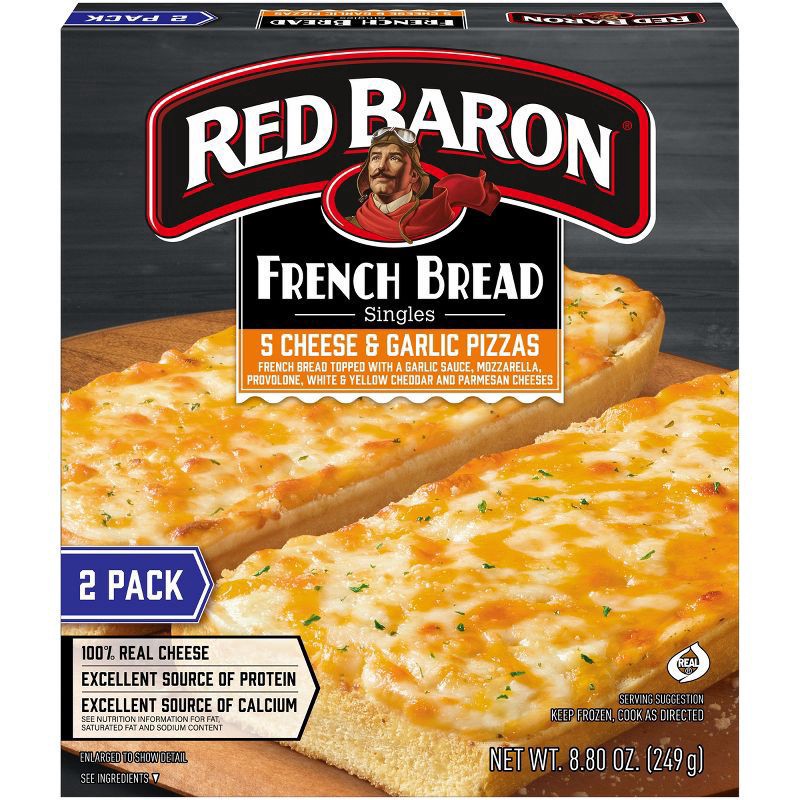 slide 1 of 9, Red Baron French Bread Five Cheese & Garlic Frozen Pizza - 8.8oz/2pk, 2 ct; 8.8 oz