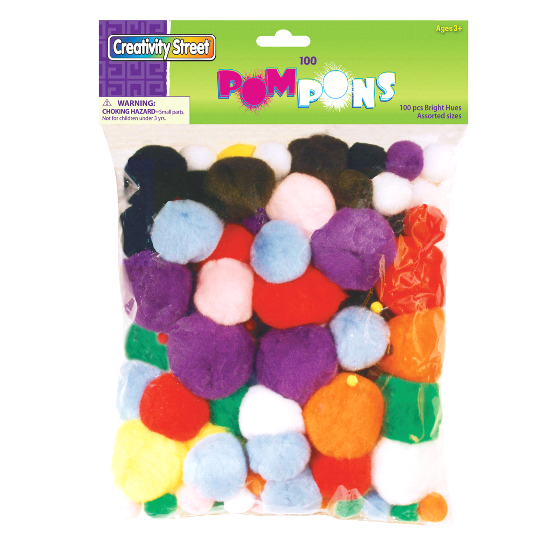 slide 1 of 1, Creativity Street Pom Pons, Bright Hues Assortment, Assorted Sizes, 100 ct