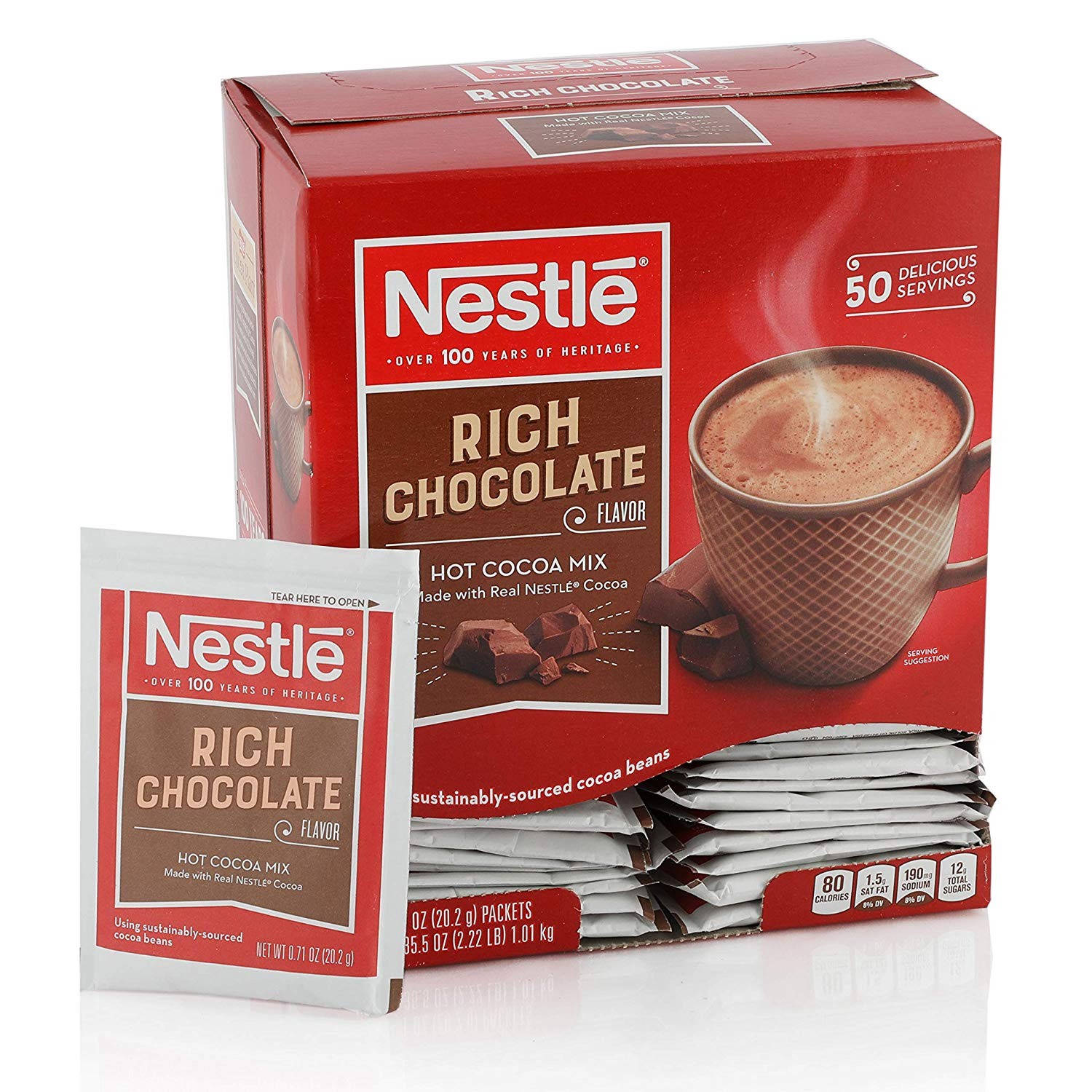 slide 1 of 5, Nestlé Hot Cocoa Mix, Rich Chocolate Hot Cocoa, Single Serve Hot Chocolate Packets, 50 Ct, 35.5 oz