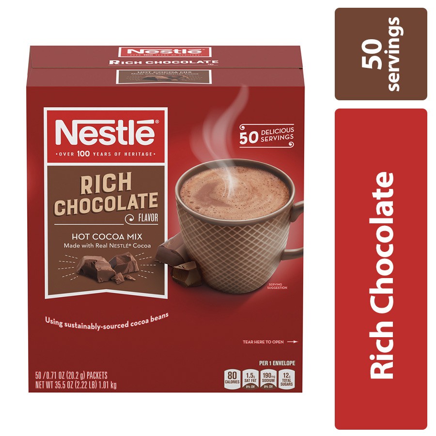 slide 1 of 5, Nestle Hot Cocoa Mix, Rich Chocolate Hot Cocoa, Single Serve Hot Chocolate Packets, 50 Ct, 35.5 oz