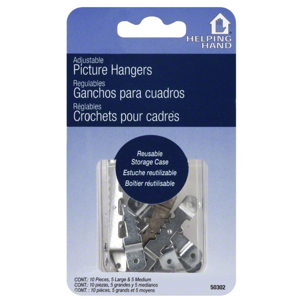 slide 1 of 1, Helping Hand Picture Hangers, Adjustable, 10 ct