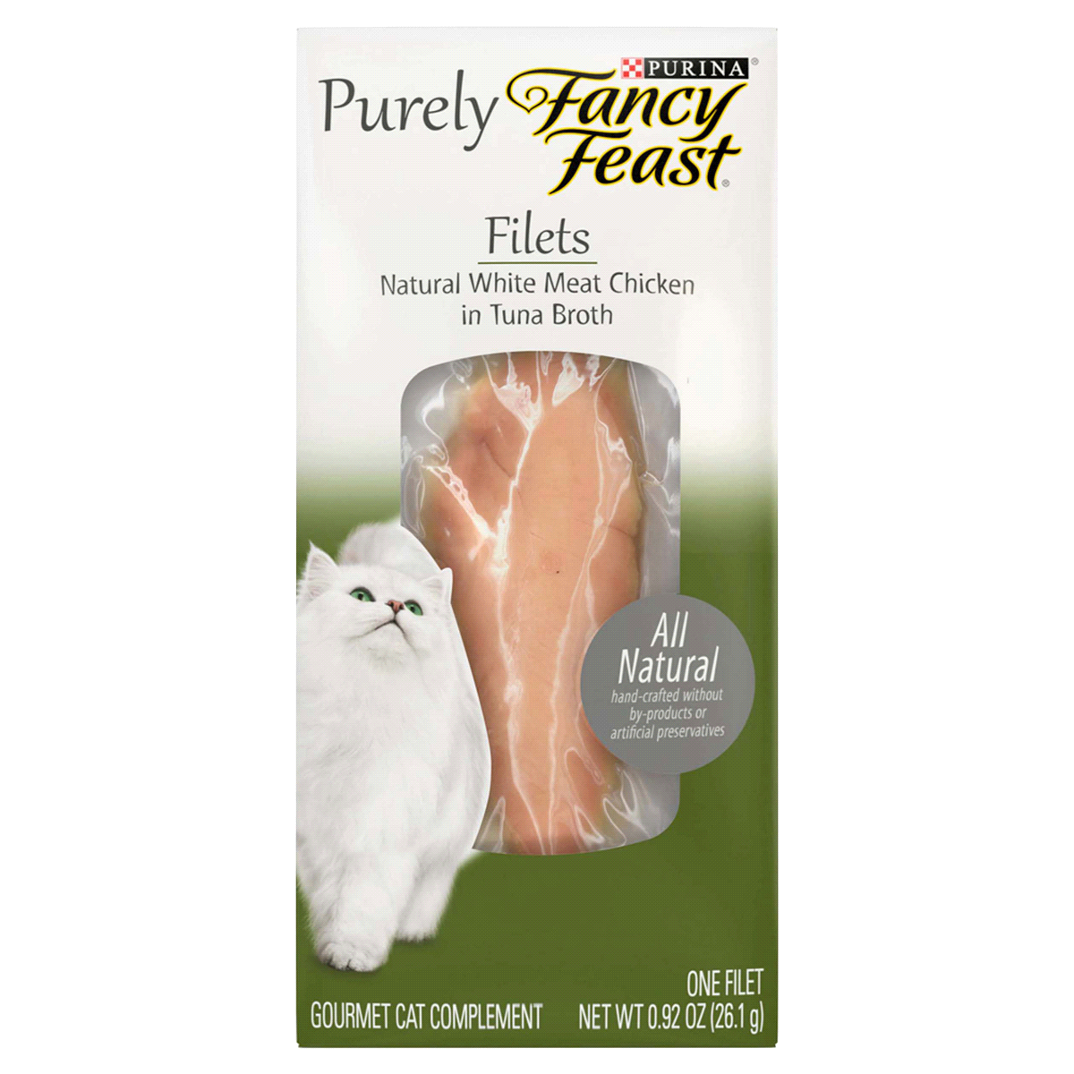 slide 1 of 5, Fancy Feast Purely Filets Natural White Meat Chicken in Tuna Broth Adult Wet Cat Food Complement Sleeve, 0.92 oz