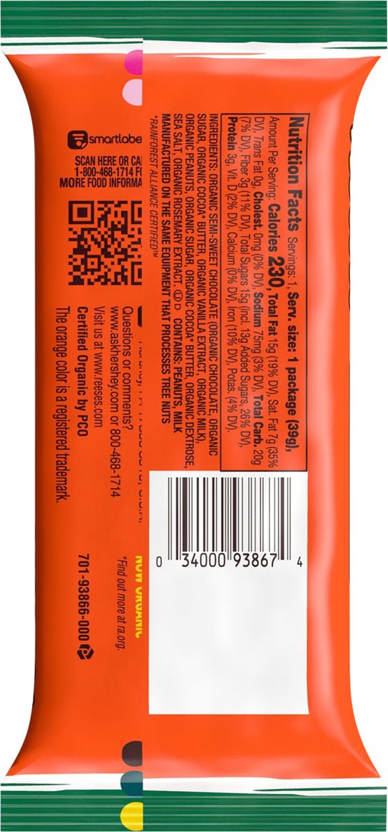 slide 3 of 6, Reese's Organic Dark Chocolate Peanut Butter Cups Candy, Movie Snack, 1.4 oz, Pack (2 Count), 7.37 oz