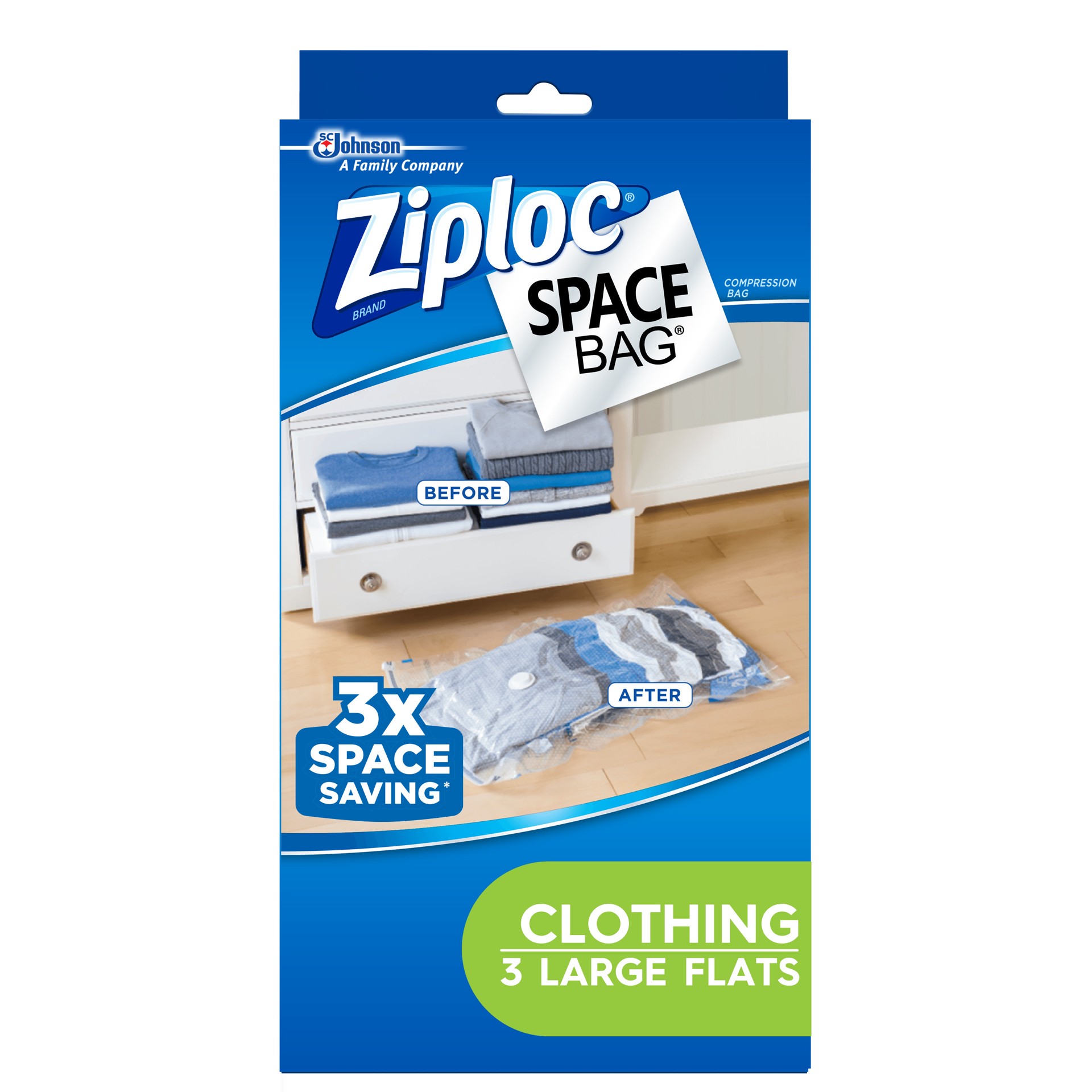 slide 2 of 5, Ziploc Space Bag, Large Flat, 3 ct, 3 ct