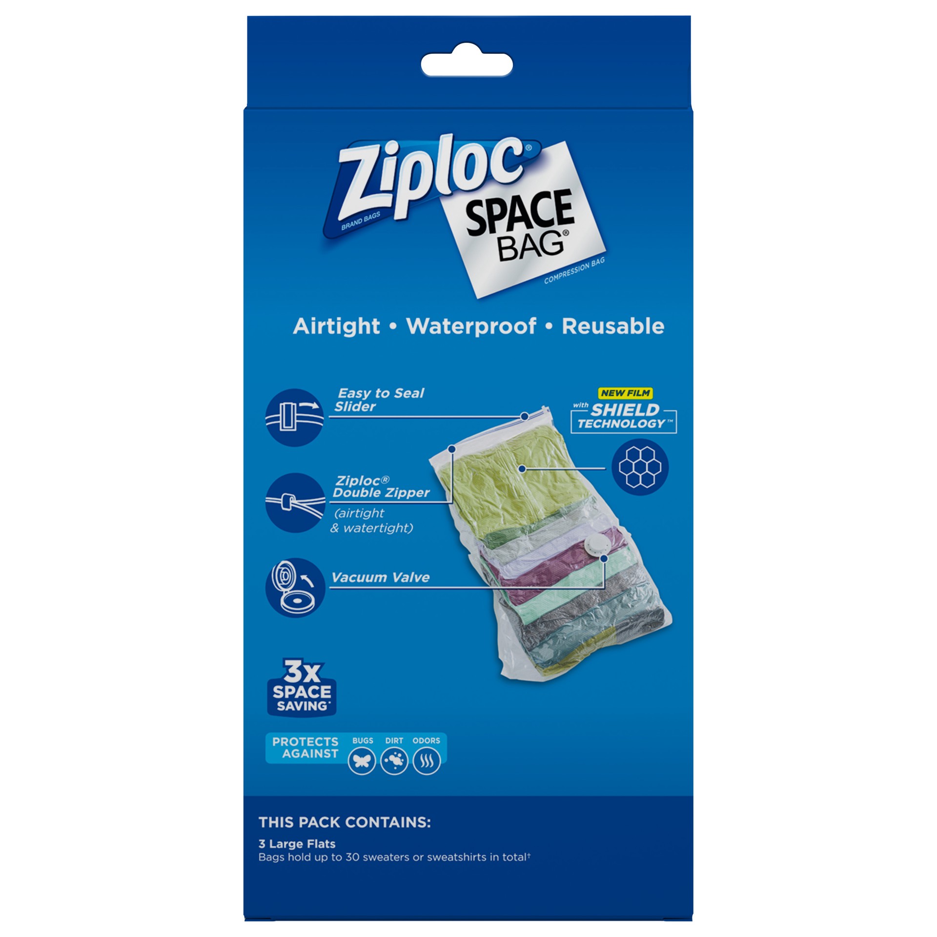 slide 3 of 5, Ziploc Space Bag, Large Flat, 3 ct, 3 ct