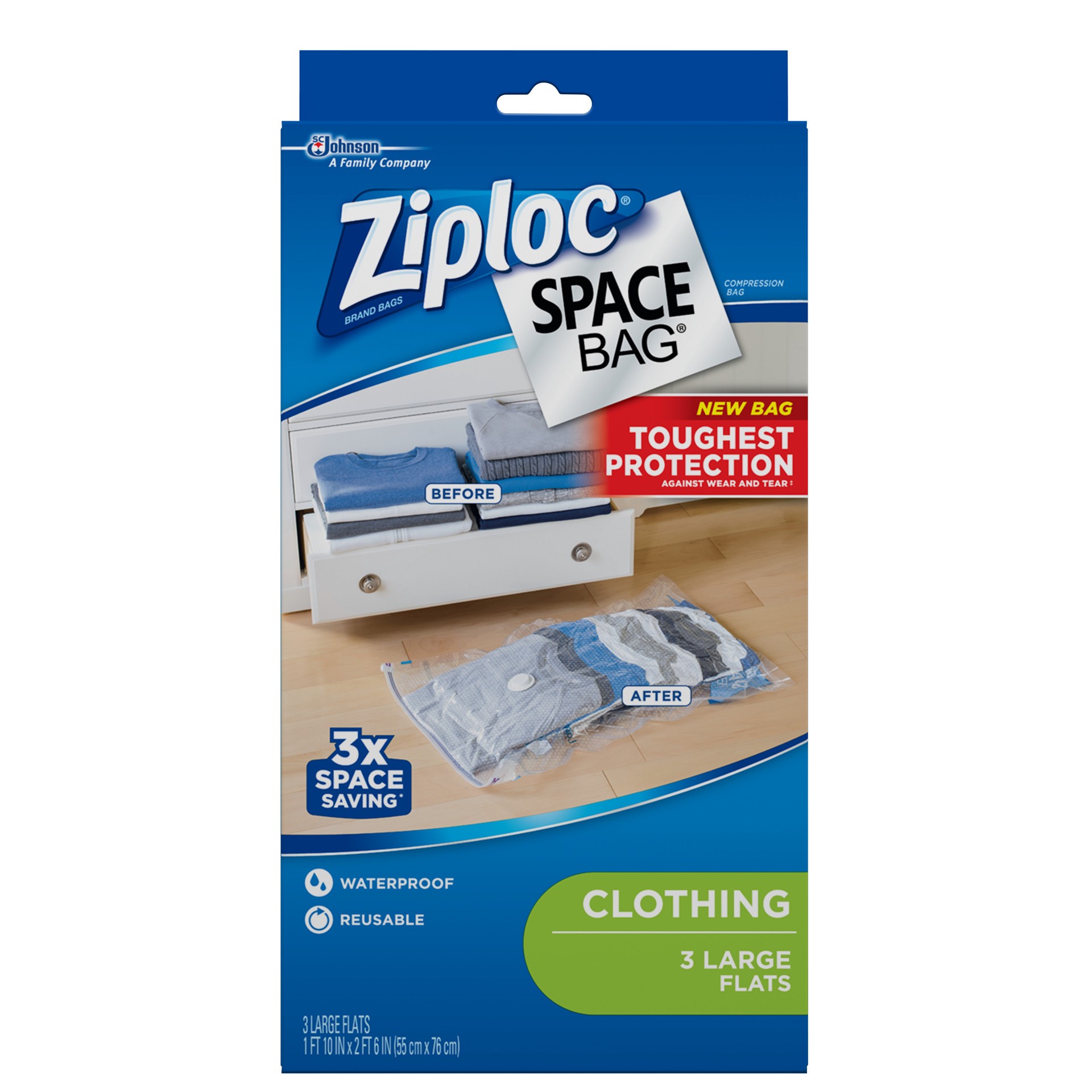 slide 1 of 5, Ziploc Space Bag, Large Flat, 3 ct, 3 ct