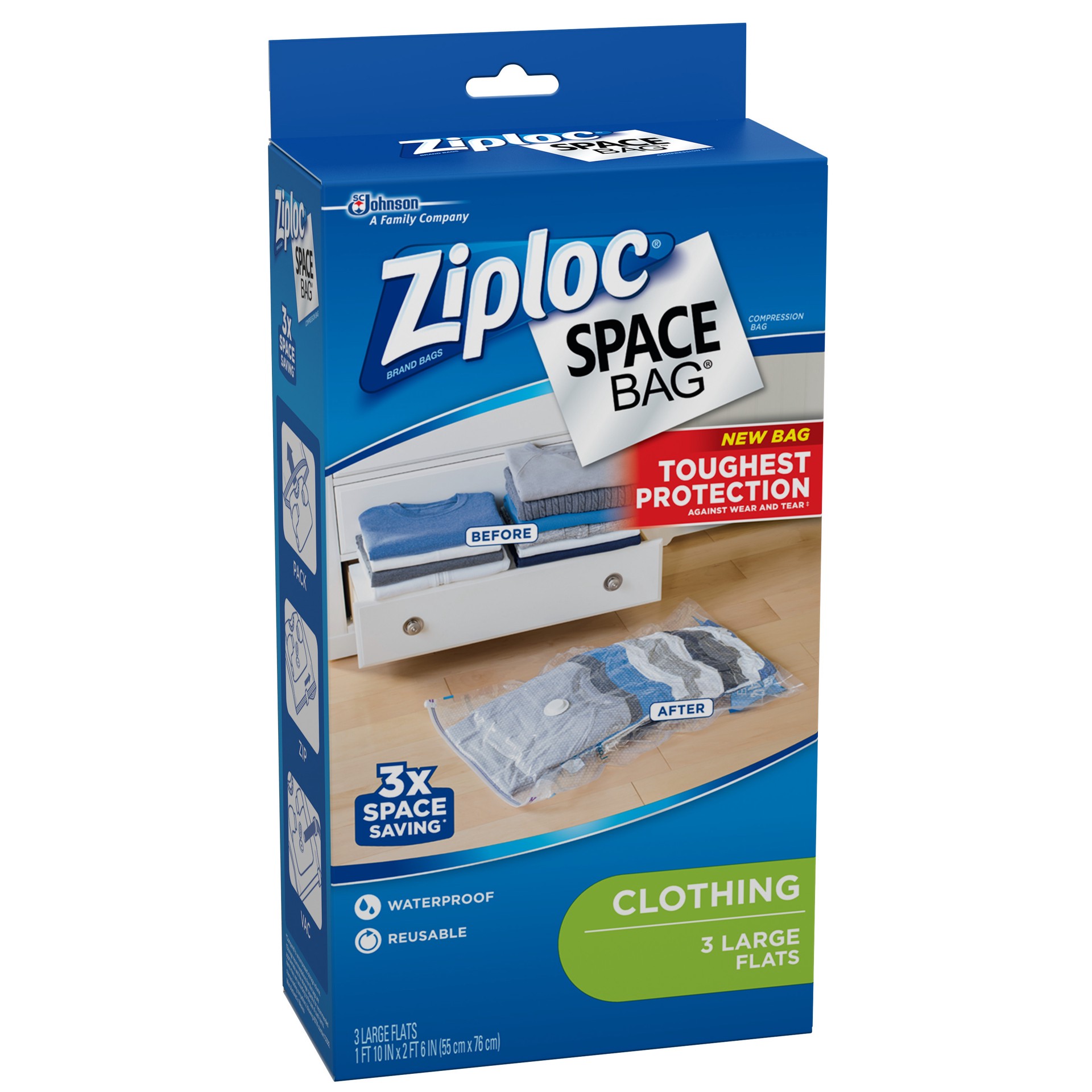 slide 5 of 5, Ziploc Space Bag, Large Flat, 3 ct, 3 ct