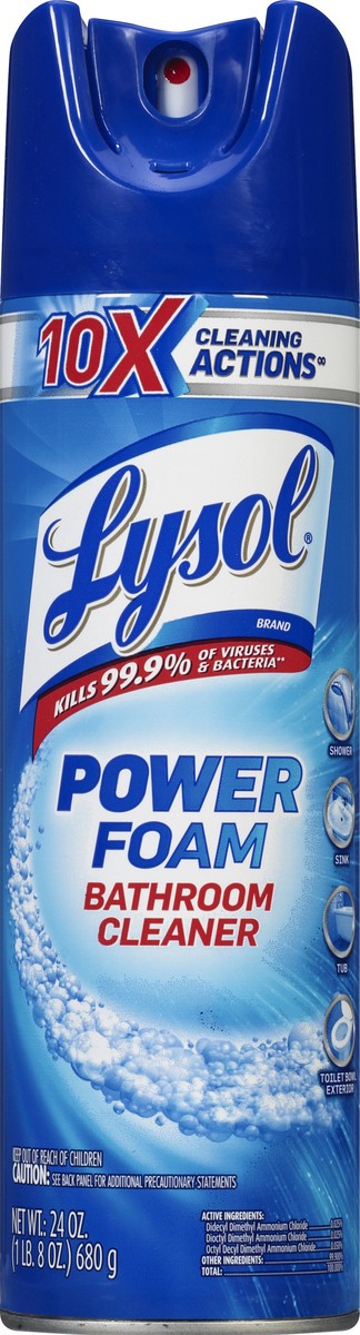 slide 10 of 10, Lysol Power Foam Bathroom Cleaner, Max Cover, For Cleaning Bathrooms, Showers, Tubs, 24oz, 24 oz