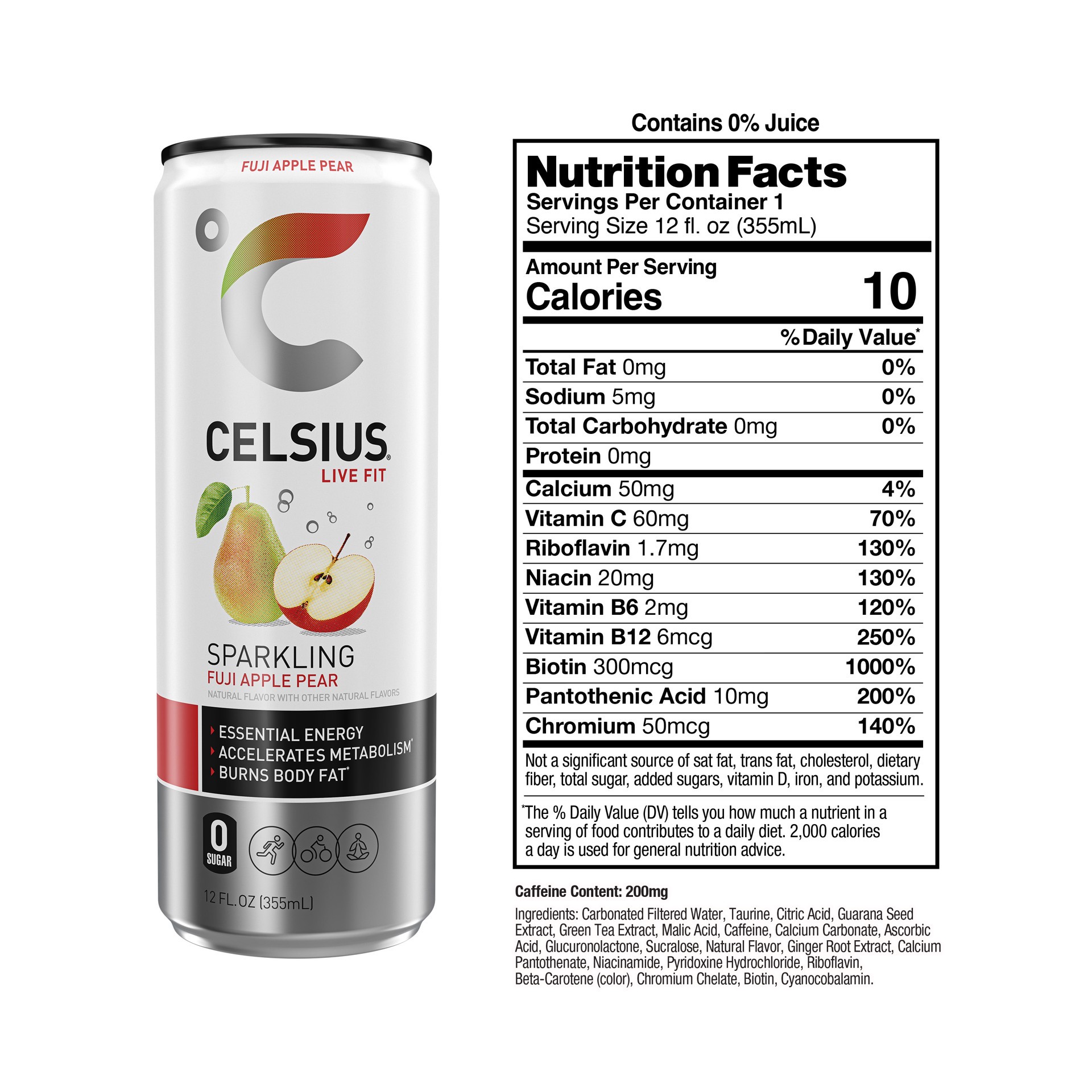 slide 2 of 4, CELSIUS Sparkling Fuji Apple Pear, Functional Essential Energy Drink 12 Fl Oz Single Can, 12 fl oz