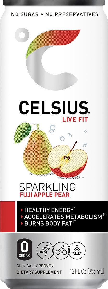 slide 3 of 6, Celsius Sparkling Fuji Apple Pear Energy Drink - 12 fl oz Can, 12 fl oz