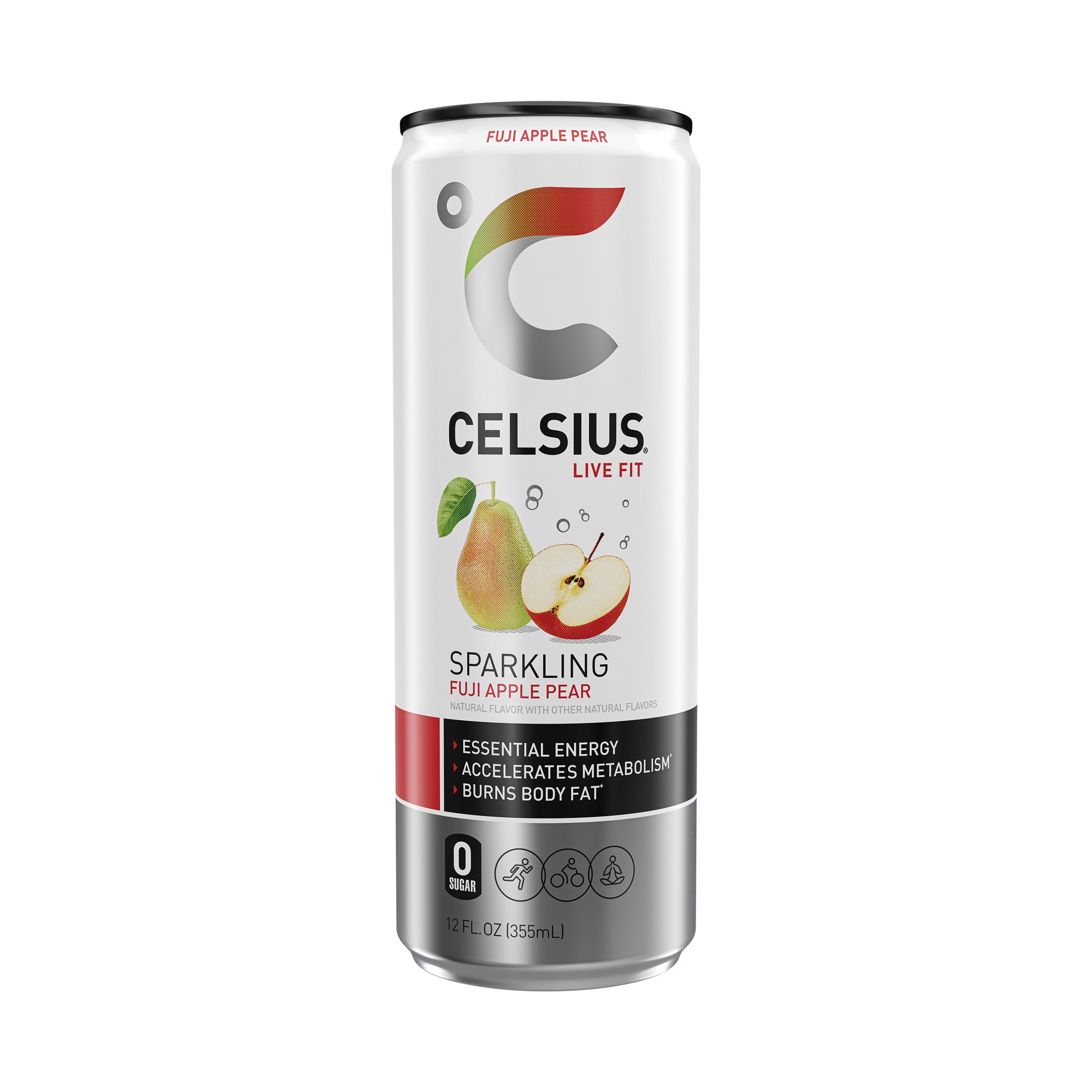 slide 1 of 4, CELSIUS Sparkling Fuji Apple Pear, Functional Essential Energy Drink 12 Fl Oz Single Can, 12 fl oz