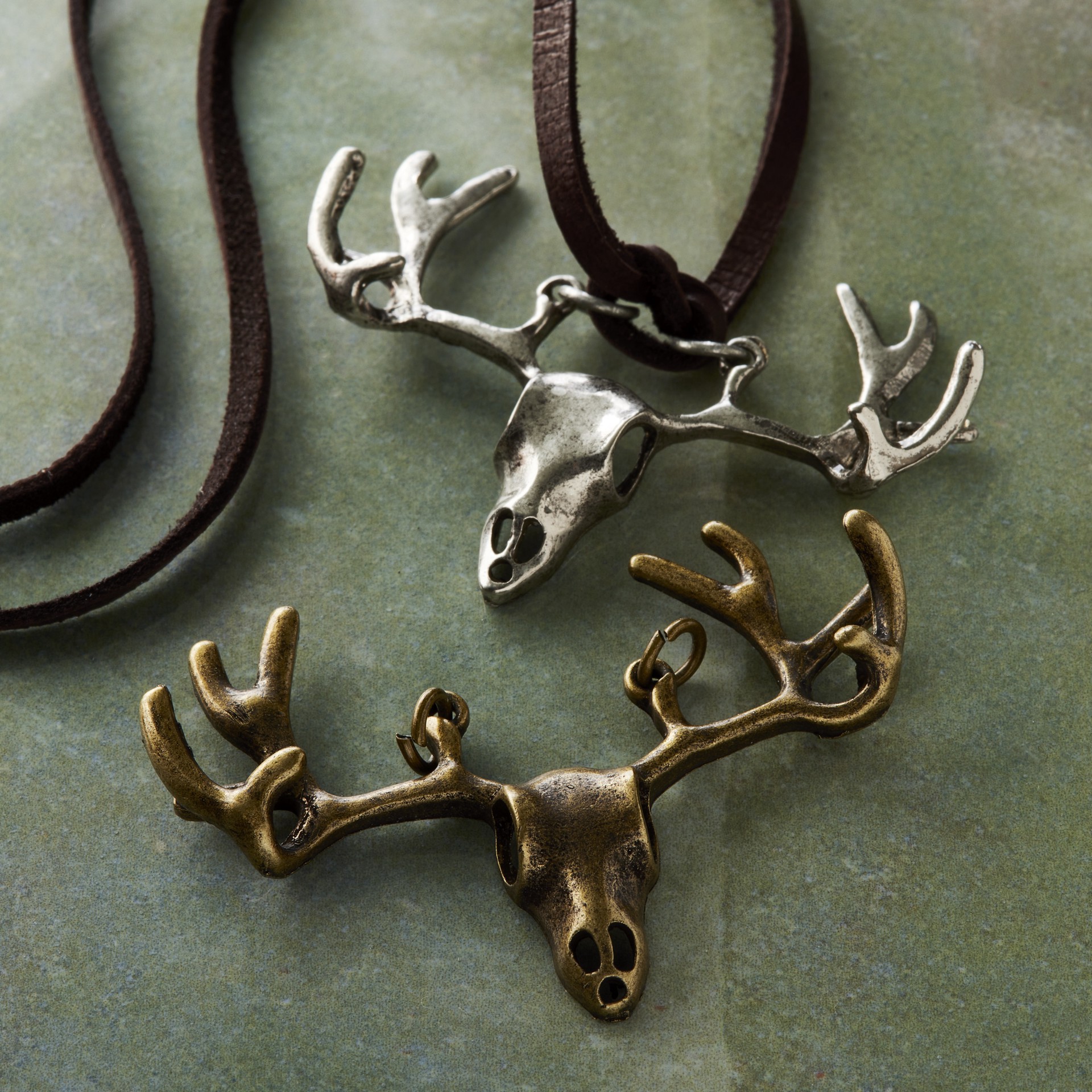 slide 2 of 3, Found Objects Oxidized Brass & Silver Elk Charms By Bead Landing, 52 mm