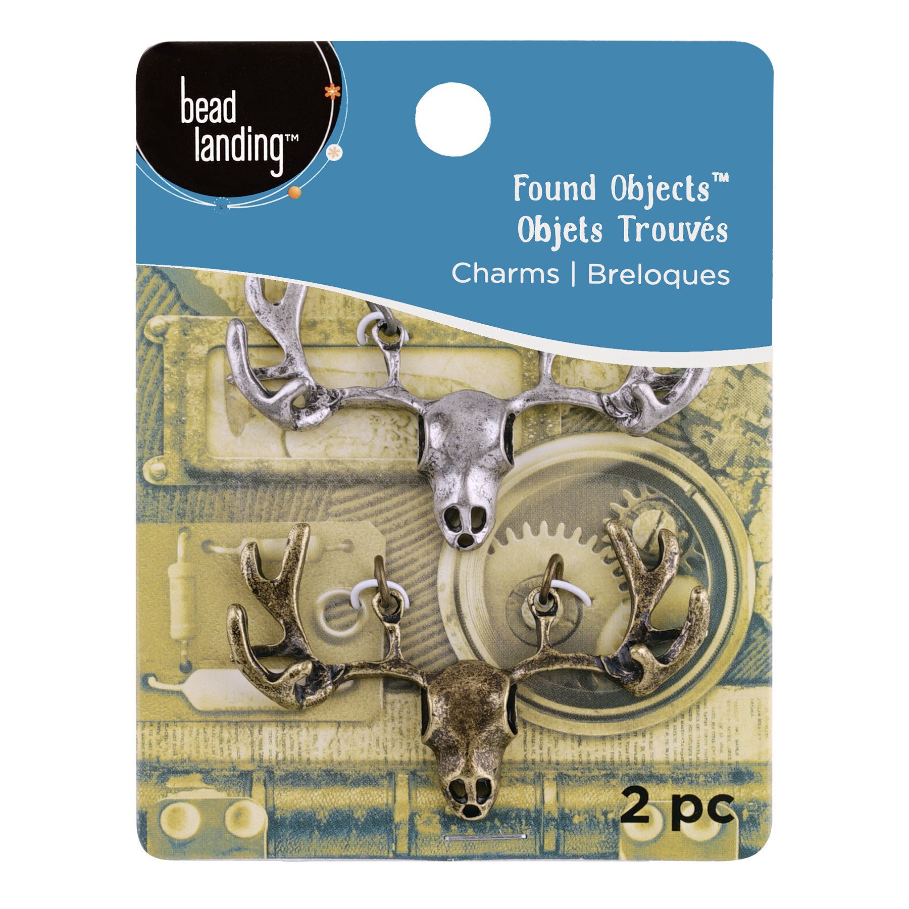 slide 3 of 3, Found Objects Oxidized Brass & Silver Elk Charms By Bead Landing, 52 mm