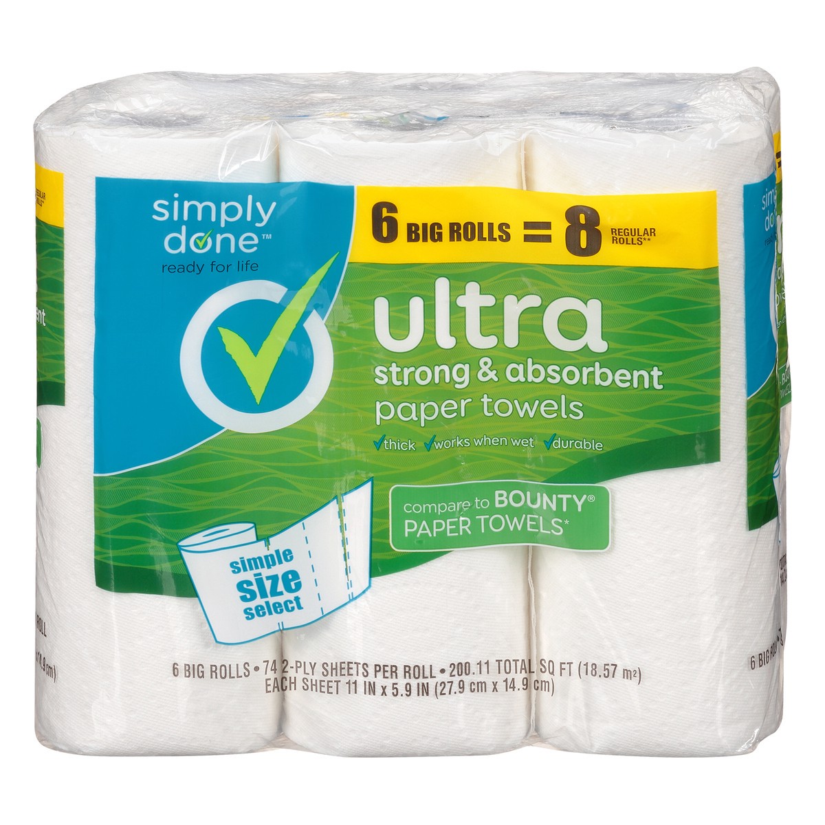 slide 1 of 9, Simply Done Ultra Simple Size Select White Big Rolls Paper Towels, 6 ct