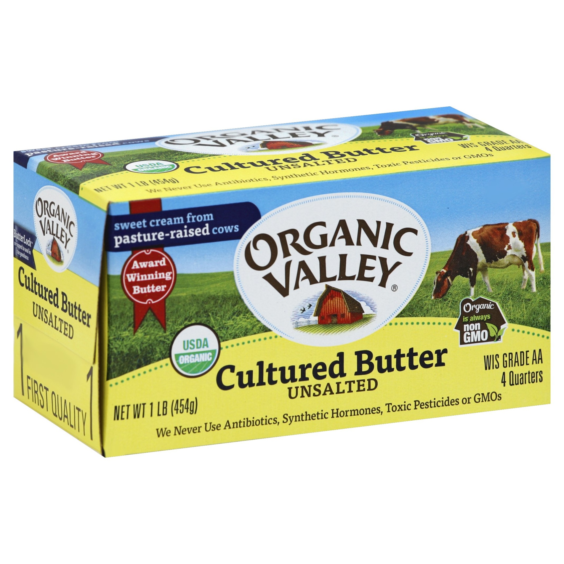 slide 1 of 8, Organic Valley Unsalted Cultured Butter, 16 oz