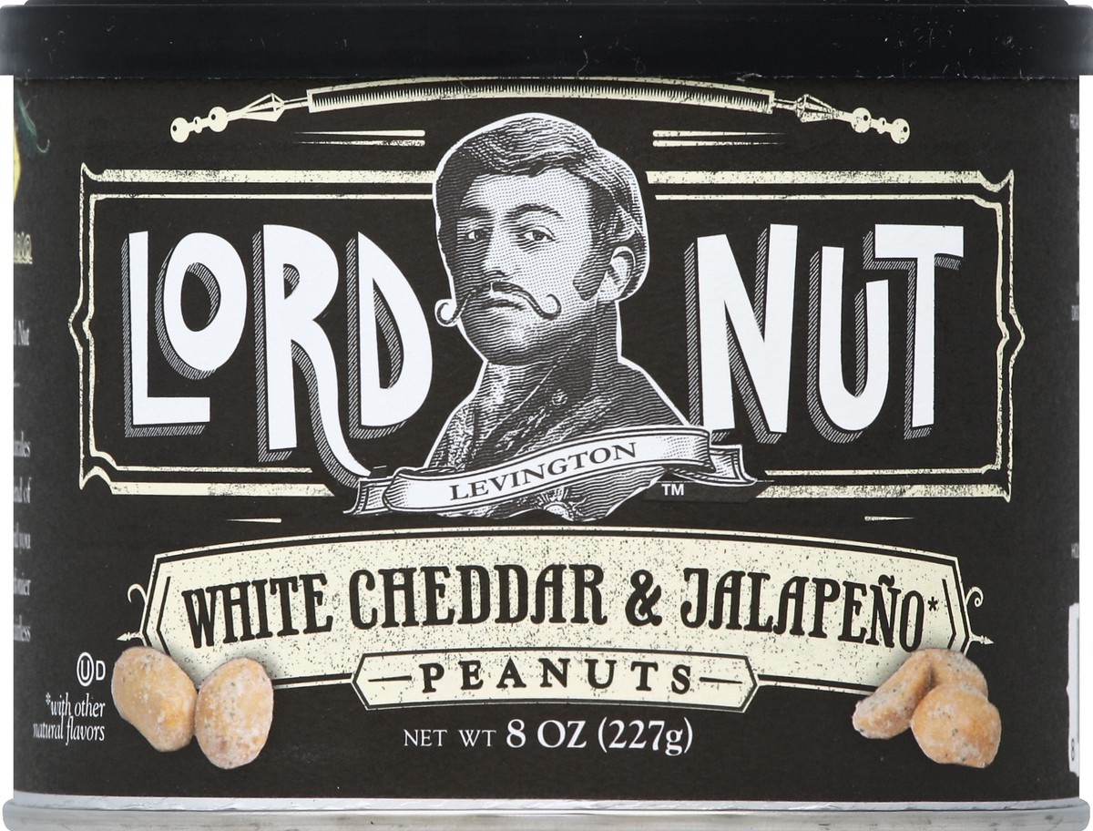 slide 2 of 2, Lord Nut Levington Peanuts White Cheddar & Jalapeno Can, 8 oz