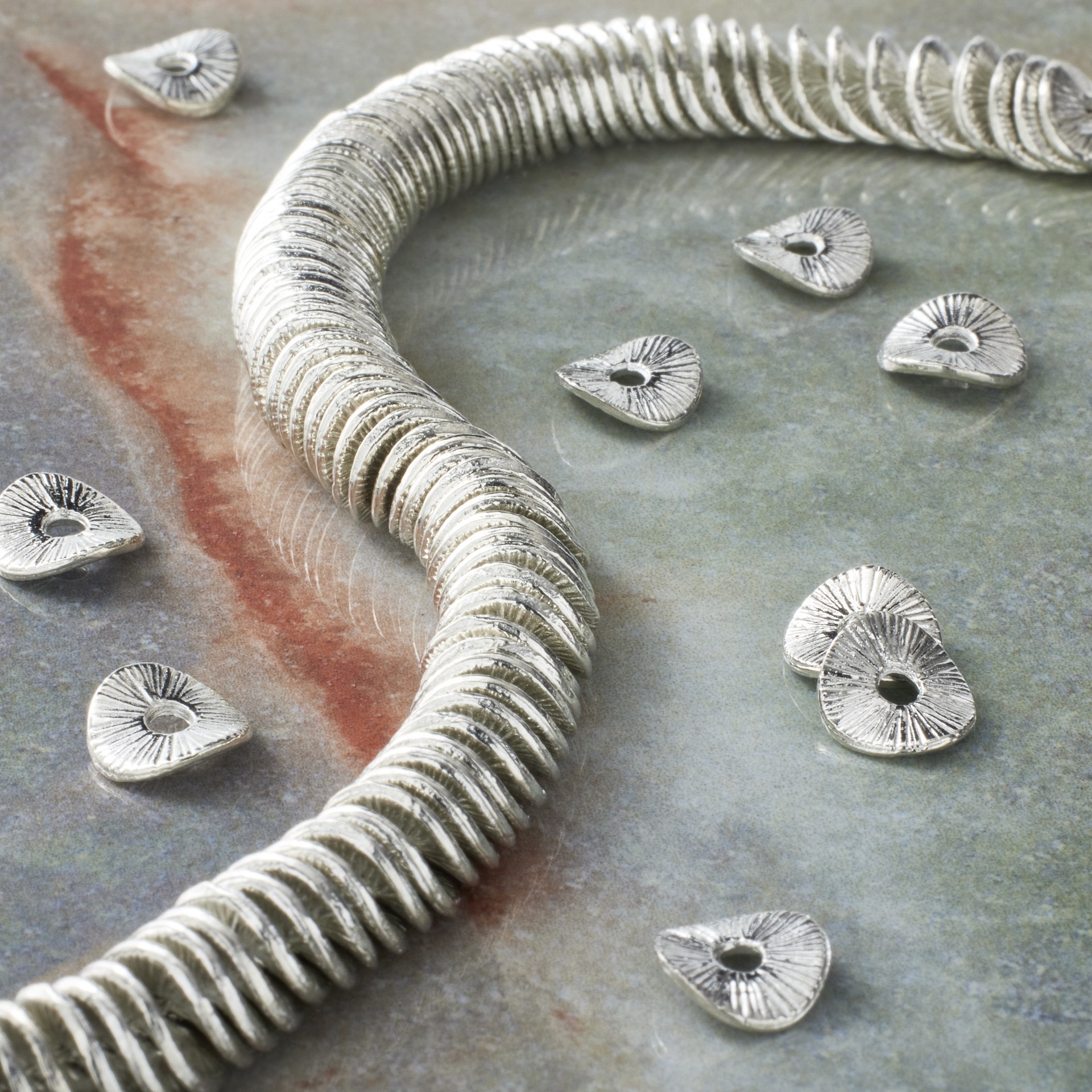 slide 3 of 3, Rhodium Metal Wavy Disc Beads, 8mm By Bead Landing, 8mm