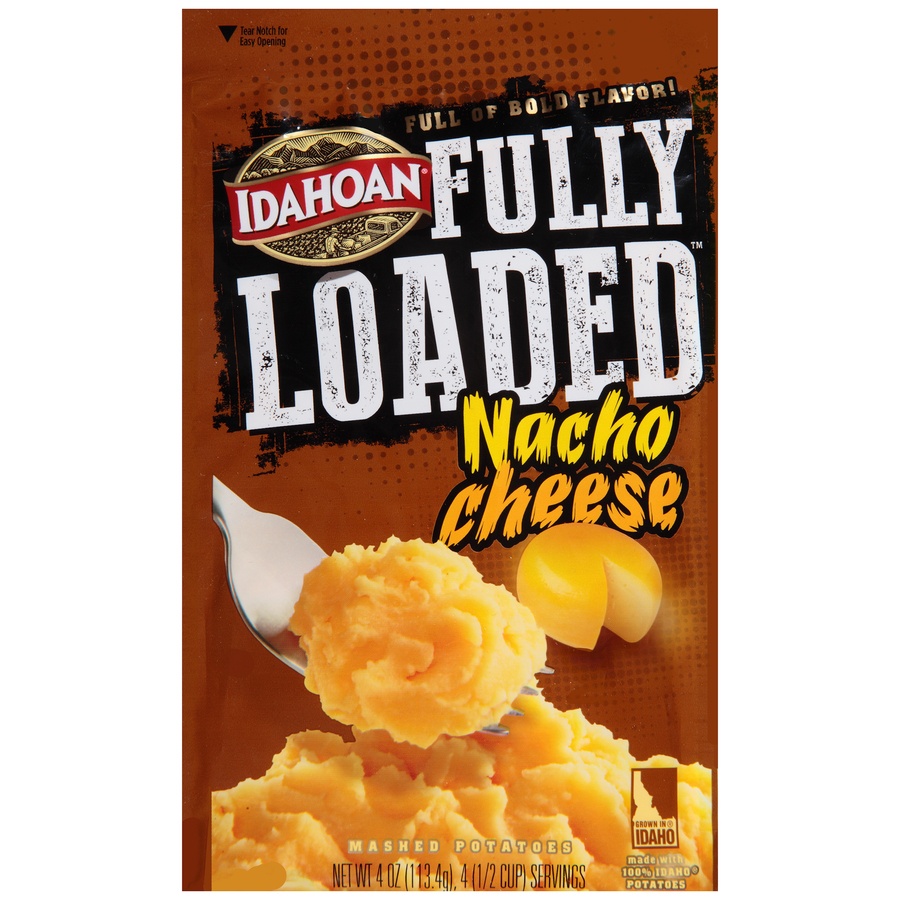 slide 1 of 1, Idahoan Fully Loaded Nacho Cheese Mashed Potatoes, 4 oz