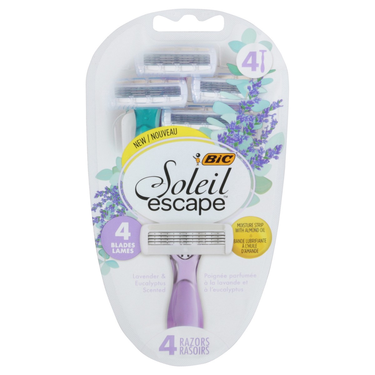 slide 1 of 9, BIC Soleil Escape 4 Blades Lavender & Eucalyptus Scented Razors, 4 ct