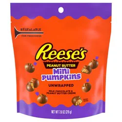 Reese's Unwrapped Milk Chocolate Peanut Butter Creme Mini Pumpkins, Halloween Candy Bag, 7.6 oz