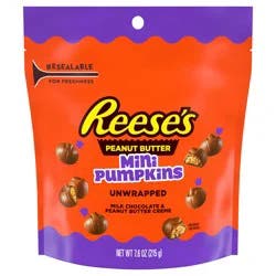 Reese's Unwrapped Milk Chocolate Peanut Butter Creme Mini Pumpkins, Halloween Candy Bag, 7.6 oz