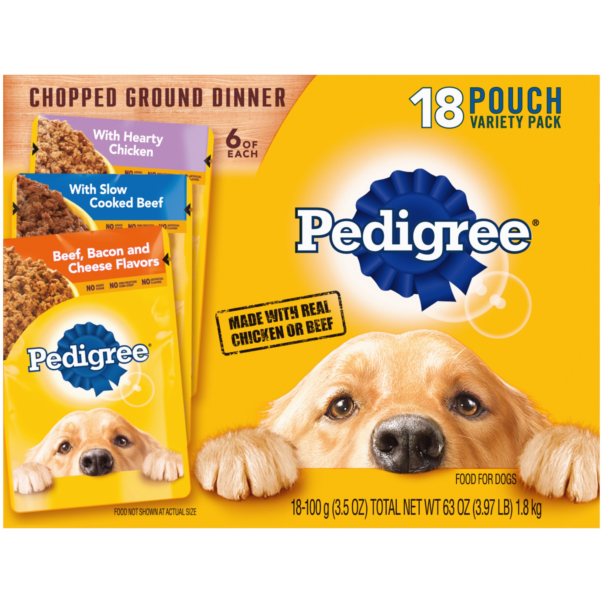 slide 1 of 5, Pedigree Chopped Ground Dinner Chicken, Beef Adult Wet Dog Food - 3.5oz/18ct, 