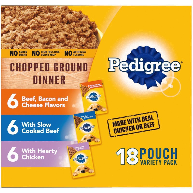 slide 2 of 5, Pedigree Chopped Ground Dinner Chicken, Beef Adult Wet Dog Food - 3.5oz/18ct, 