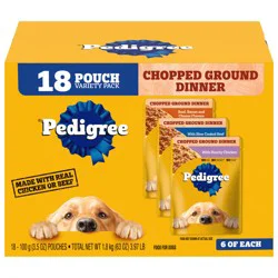 Pedigree Chopped Ground Dinner Food for Dogs Variety Pack 18 - 3.5 oz Pouches